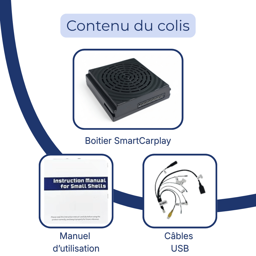 Contenu du colis boitier CarPlay Mercedes-Benz système NTG 4.5 prise Harman